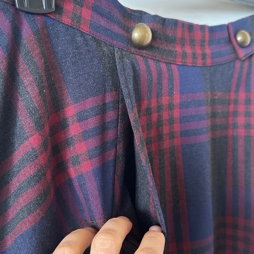 Anthropologie Denim Sailor Skirt Plaid A-Line Red NavyGrey - Picture 7 of 11